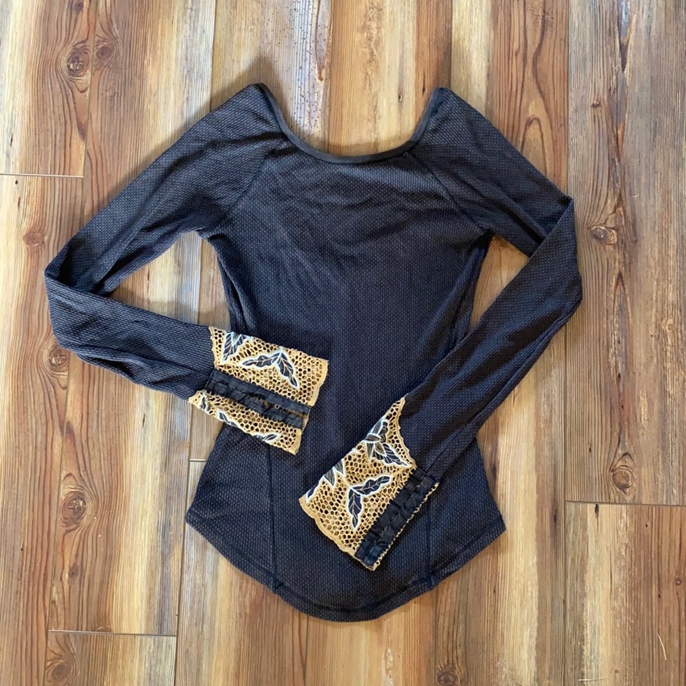 Free People thermal with lace sleeve detail